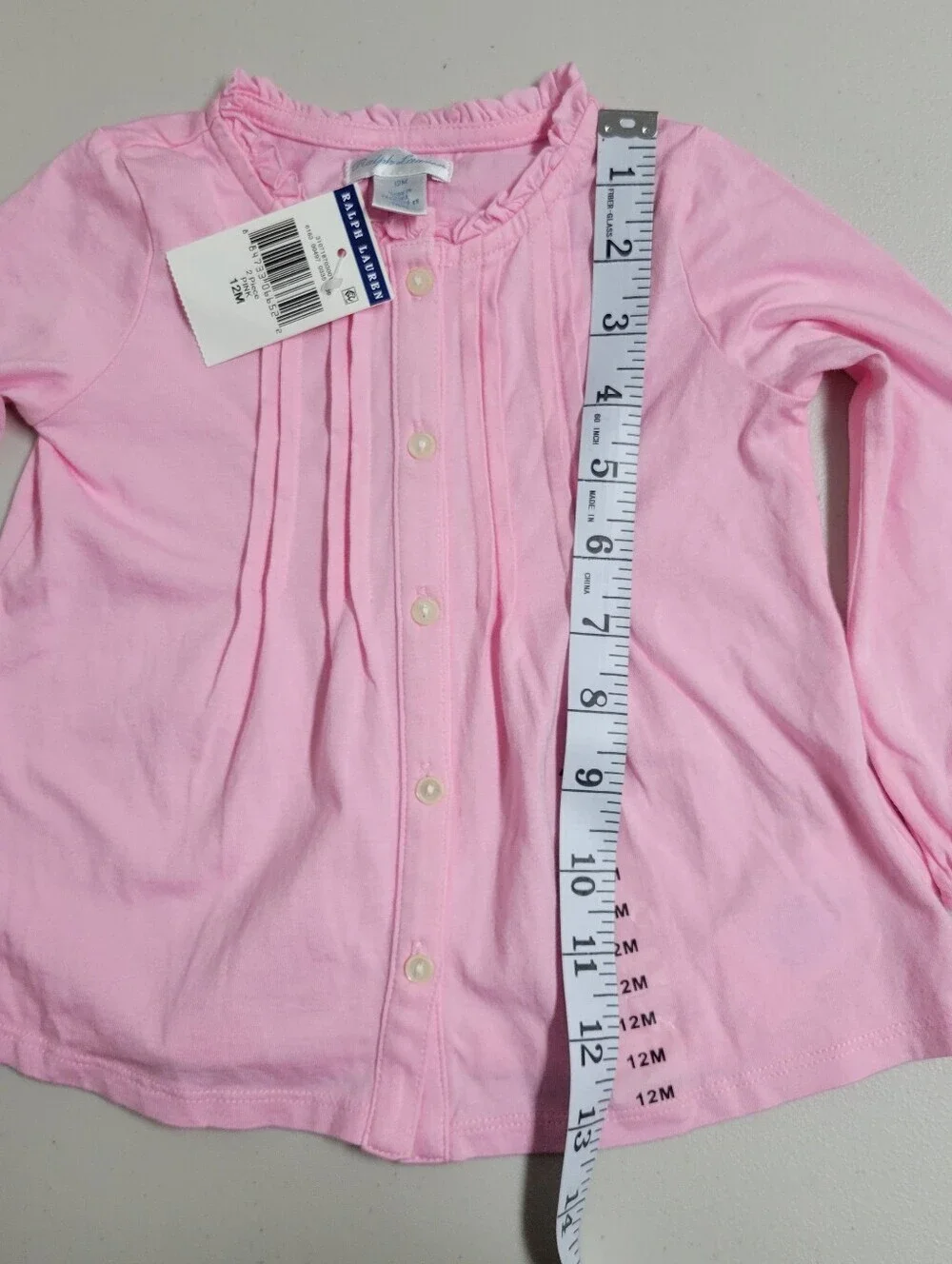Ralph Lauren NWT Girls' Pink Long-Sleeve Button Front Top - 12M.